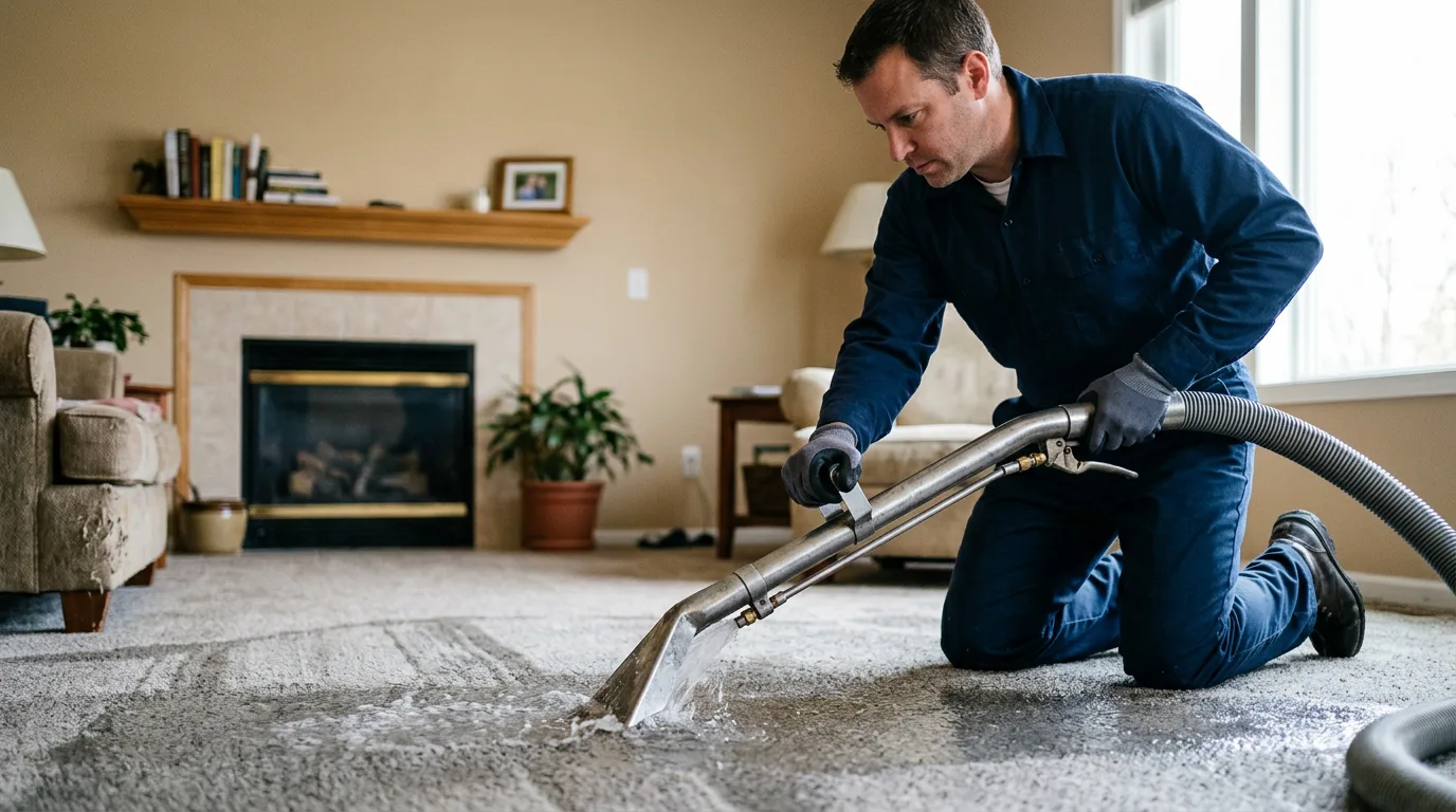 Water damage restoration technician working near Hortonville, WI